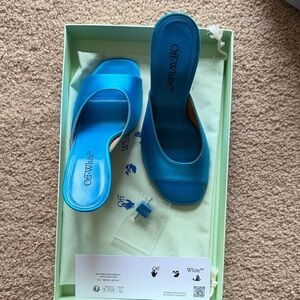 Off-White Vibrant pearl satin Blue Mules size 5 (35) new with tags box